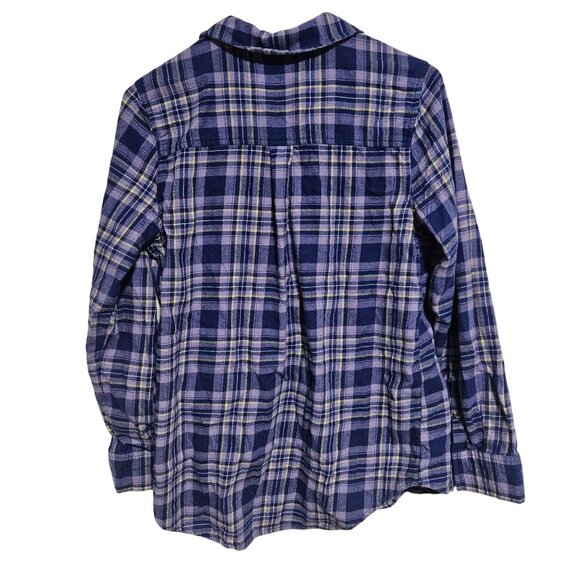 SO Plaid Button Up Shirt Womens Size Small Purple Blue 100% Cotton Long Sleeve - Picture 2 of 6